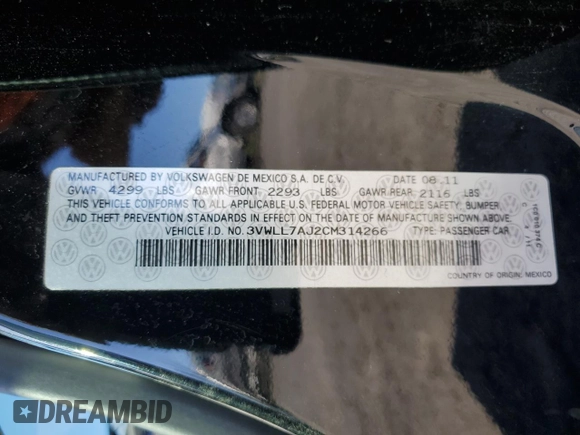2012 Volkswagen Jetta TDI w/Premium & Nav с VIN 3VWLL7AJ2CM314266, выставлен на аукционе Copart как лот 51961265 с пробегом 175 480 миль миль и Списание • Salvage title. История ставок и продаж доступна на DreamBid. Изображение 12.