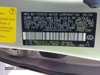 2004 Lexus ES 330 with VIN JTHBA30GX45045913, listed as a IAAI auction lot 41747664 with 173,544 mi miles. Bid and sale history available at carsss.com. Image 9.