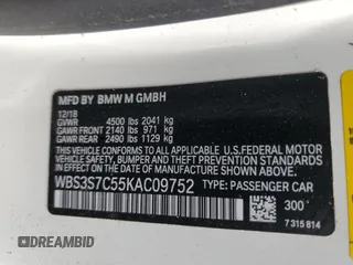 2019 BMW M4 CS with VIN WBS3S7C55KAC09752, listed as a Copart auction lot 46667005 with 75,585 mi miles and Salvage Title. Bid and sale history available at carsss.com. Image 12.