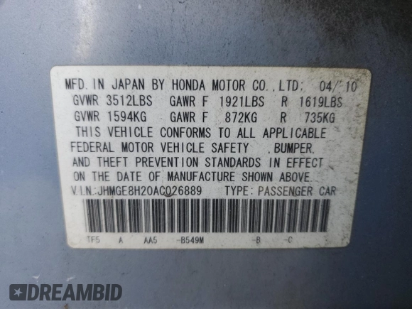2010 Honda Fit with VIN JHMGE8H20AC026889, listed as a Copart auction lot 49060435 with 79,157 mi miles and Salvage Title. Bid and sale history available at carsss.com. Image 15.