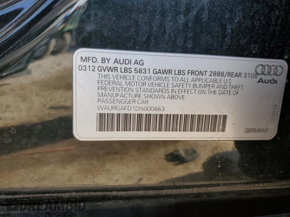2013 Audi A8 L 3.0L with VIN WAURGAFD1DN000663, listed as a Copart auction lot 50812425 with 0 mi miles and Salvage Title. Bid and sale history available at carsss.com. Image 15.