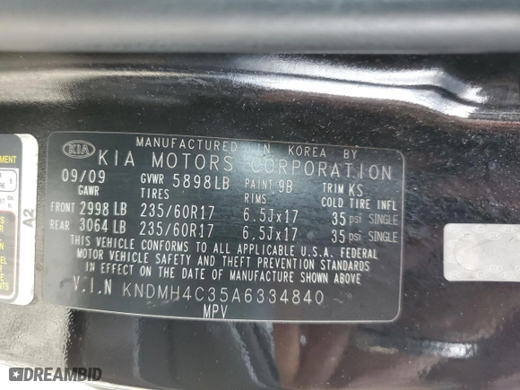 2010 Kia Sedona EX with VIN KNDMH4C35A6334840, listed as a Copart auction lot 41789215 with 126,730 mi miles and Salvage Title. Bid and sale history available at carsss.com. Image 13.