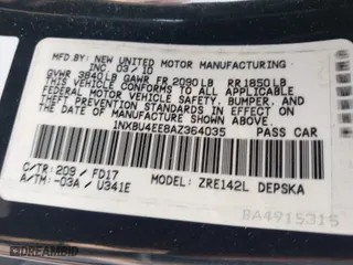 2010 Toyota Corolla with VIN 1NXBU4EE8AZ364035, listed as a IAAI auction lot 42045522 with 219,352 mi miles. Bid and sale history available at carsss.com. Image 9.
