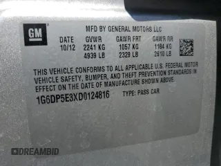 2013 Cadillac CTS Premium with VIN 1G6DP5E3XD0124816, listed as a Copart auction lot 57612365 with 180,713 mi miles and Salvage title. Bid and sale history available at DreamBid. Image 12.