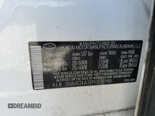 2023 Hyundai Santa Fe SEL with VIN 5NMS24AJ3PH533990, listed as a Copart auction lot 46389765 with 86,817 mi miles and Salvage Title. Bid and sale history available at carsss.com. Image 13.