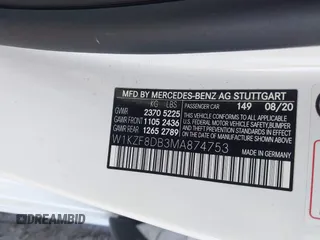 2021 Mercedes-Benz E-Class E 350 with VIN W1KZF8DB3MA874753, listed as a IAAI auction lot 41757038 with 52,022 mi miles. Bid and sale history available at carsss.com. Image 9.