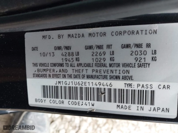 2014 Mazda Mazda6 i Sport with VIN JM1GJ1U62E1149446, listed as a IAAI auction lot 42016756 with 147,126 mi miles. Bid and sale history available at carsss.com. Image 9.
