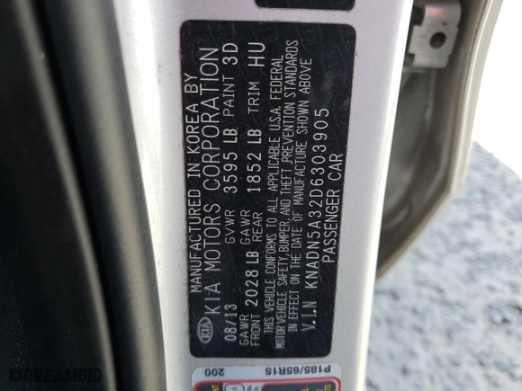2013 Kia Rio SX with VIN KNADN5A32D6303905, listed as a Copart auction lot 52842575 with 94,880 mi miles and Salvage Title. Bid and sale history available at carsss.com. Image 12.