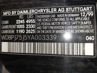 2000 Mercedes-Benz CL 500/600 z VIN WDBPJ75J5YA003339, wystawiony jako IAAI lot #42333871 z przebiegiem 243 940 mil mil oraz . Historia ofert i sprzedaży dostępna na DreamBid. Obrazek 9.