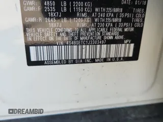 2018 Subaru Outback Touring with VIN 4S4BSETC1J3303497, listed as a Copart auction lot 61995105 with 40,472 mi miles and Salvage title. Bid and sale history available at DreamBid. Image 13.