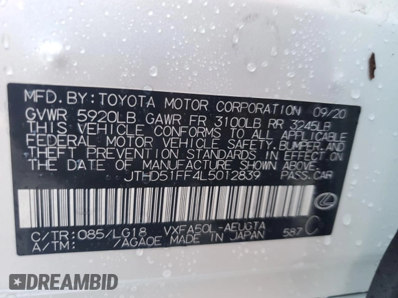 2020 Lexus LS 500 z VIN JTHD51FF4L5012839, wystawiony jako Copart lot #74348624 z przebiegiem Nie podano mil oraz Nie do naprawy • Non repairable. Historia ofert i sprzedaży dostępna na DreamBid. Obrazek 13.