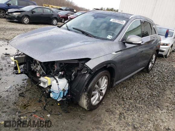 2021 Infiniti QX50 LUXE with VIN 3PCAJ5BB2MF112867, listed as a Copart auction lot 43270943 with 14,935 mi miles. Bid and sale history available at carsss.com. Image 1.