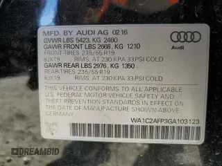 2016 Audi Q5 Premium with VIN WA1C2AFP3GA103123, listed as a Copart auction lot 43761065 with 95,710 mi miles and Salvage Title. Bid and sale history available at carsss.com. Image 13.