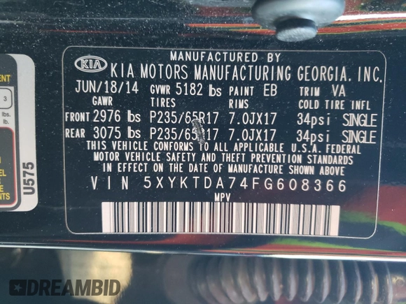 2015 Kia Sorento LX with VIN 5XYKTDA74FG608366, listed as a Copart auction lot 42083875 with 118,230 mi miles and Salvage Title. Bid and sale history available at carsss.com. Image 15.