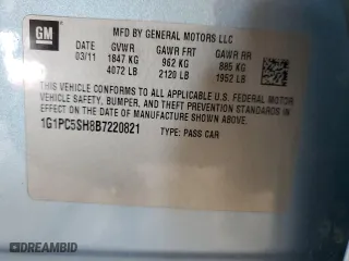 2011 Chevrolet Cruze LS with VIN 1G1PC5SH8B7220821, listed as a Copart auction lot 53401565 with 162,327 mi miles and Clean Title. Bid and sale history available at carsss.com. Image 12.