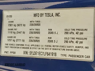 2020 Tesla Model 3 Performance z VIN 5YJ3E1EC7LF641918, wystawiony jako IAAI lot #41984261 z przebiegiem 50 202 mil mil oraz . Historia ofert i sprzedaży dostępna na DreamBid. Obrazek 9.