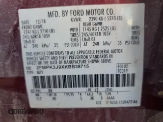 2019 Ford Edge SEL with VIN 2FMPK3J9XKBB38715, listed as a Copart auction lot 62156395 with 125,758 mi miles and Salvage title. Bid and sale history available at DreamBid. Image 14.