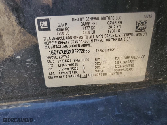 2016 Chevrolet Silverado 2500HD Built After Aug 14 High Country with VIN 1GC1KXEGXGF272866, listed as a Copart auction lot 47885865 with 210,983 mi miles and Non Repairable. Bid and sale history available at carsss.com. Image 12.