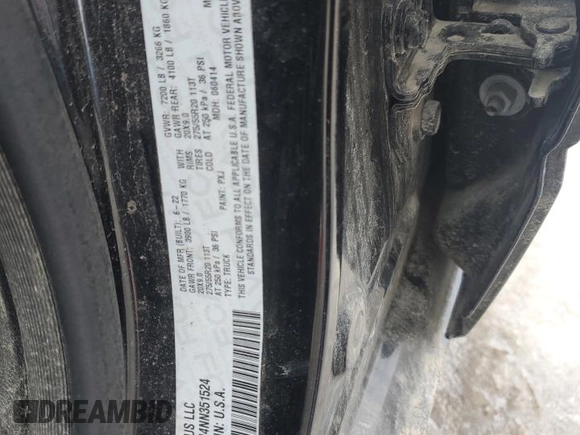 2022 Ram 1500 Big Horn with VIN 1C6SRFFM4NN351524, listed as a Copart auction lot 45942005 with 58,828 mi miles and Salvage Title. Bid and sale history available at carsss.com. Image 12.