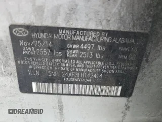 2015 Hyundai Sonata SE z VIN 5NPE24AF3FH142414, wystawiony jako Copart lot #57108445 z przebiegiem 280 483 mil mil oraz Szkoda całkowita • Salvage title. Historia ofert i sprzedaży dostępna na DreamBid. Obrazek 12.