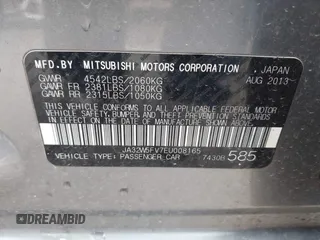 2014 Mitsubishi Lancer Evolution MR with VIN JA32W5FV7EU008165, listed as a IAAI auction lot 41553978 with 49,284 mi miles. Bid and sale history available at carsss.com. Image 9.
