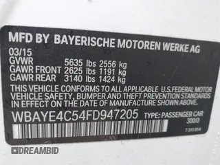 2015 BMW 7 Series 740Li with VIN WBAYE4C54FD947205, listed as a IAAI auction lot 41566291 with 172,729 mi miles and . Bid and sale history available at DreamBid. Image 9.
