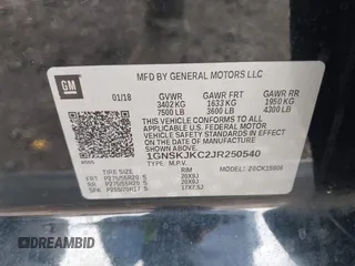 2018 Chevrolet Suburban Premier z VIN 1GNSKJKC2JR250540, wystawiony jako IAAI lot #41475451 z przebiegiem 38 751 mil mil oraz . Historia ofert i sprzedaży dostępna na DreamBid. Obrazek 9.