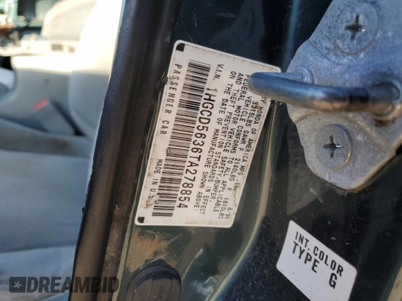 1996 Honda Accord LX with VIN 1HGCD5636TA278854, listed as a Copart auction lot 88117305 with 218,132 mi miles and Salvage Title. Bid and sale history available at DreamBid. Image 13.