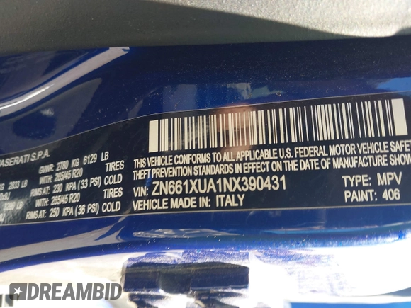 2022 Maserati Levante GT z VIN ZN661XUA1NX390431, wystawiony jako IAAI lot #41825681 z przebiegiem 14 591 mil mil oraz . Historia ofert i sprzedaży dostępna na DreamBid. Obrazek 9.