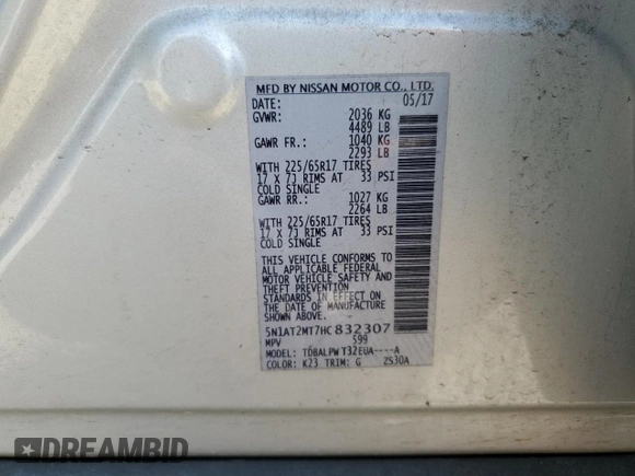 2017 Nissan Rogue S with VIN 5N1AT2MT7HC832307, listed as a Copart auction lot 53997165 with 73,621 mi miles and Salvage Title. Bid and sale history available at carsss.com. Image 14.