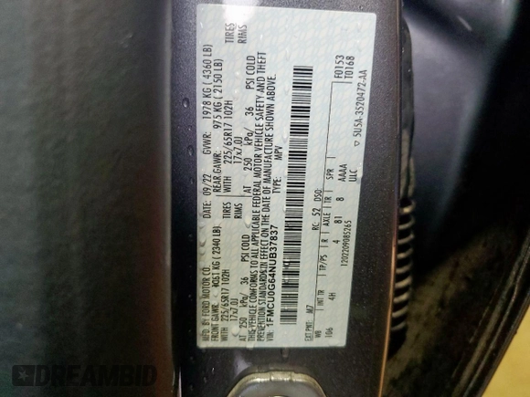 2022 Ford Escape SE with VIN 1FMCU0G64NUB37837, listed as a Copart auction lot 60484885 with 27,861 mi miles and Salvage title. Bid and sale history available at DreamBid. Image 13.