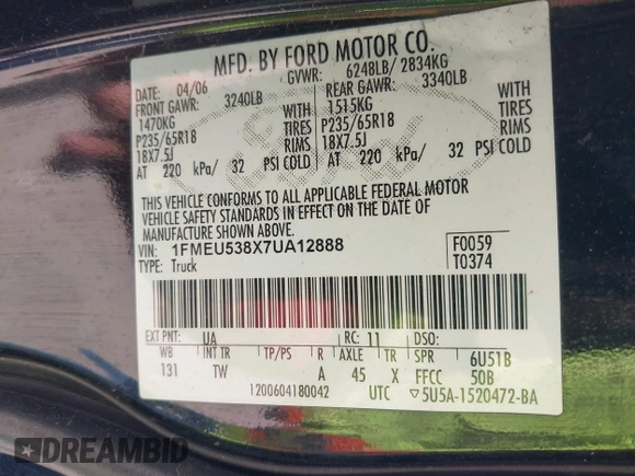 2007 Ford Explorer Sport Trac Limited с VIN 1FMEU538X7UA12888, выставлен на аукционе IAAI как лот 42252655 с пробегом 129 680 миль миль и . История ставок и продаж доступна на DreamBid. Изображение 9.