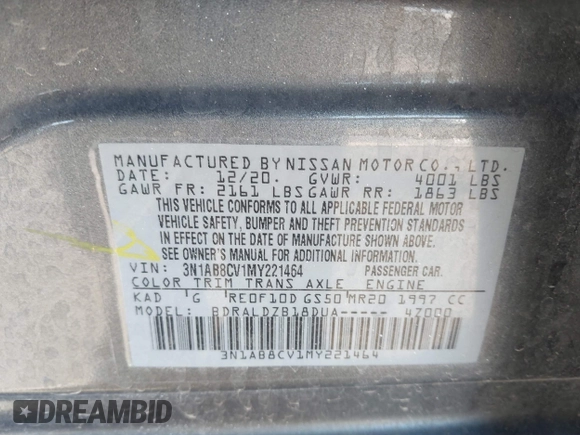2021 Nissan Sentra SV with VIN 3N1AB8CV1MY221464, listed as a IAAI auction lot 41668918 with 80,819 mi miles and . Bid and sale history available at DreamBid. Image 9.