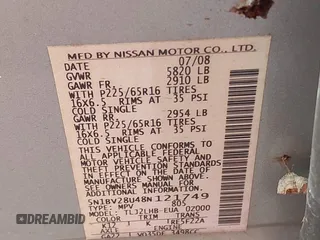 2008 Nissan Quest S z VIN 5N1BV28U48N121749, wystawiony jako IAAI lot #42209816 z przebiegiem 173 970 mil mil oraz . Historia ofert i sprzedaży dostępna na DreamBid. Obrazek 9.