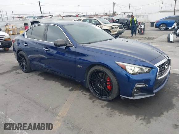 2020 Infiniti Q50 Red Sport 400 with VIN JN1FV7AP3LM630563, listed as a IAAI auction lot 42000146 with 63,327 mi miles and . Bid and sale history available at carsss.com. Image 1.