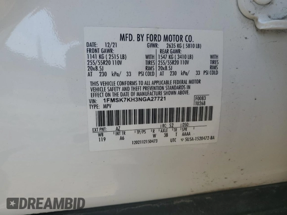 2022 Ford Explorer ST-Line with VIN 1FMSK7KH3NGA27721, listed as a Copart auction lot 53097085 with 42,555 mi miles and Salvage Title. Bid and sale history available at carsss.com. Image 15.