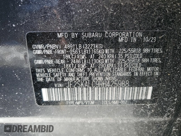 2024 Subaru Forester Limited with VIN JF2SKALC9RH425988, listed as a Copart auction lot 44633115 with 16,249 mi miles and Salvage Title. Bid and sale history available at carsss.com. Image 13.
