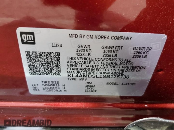 2025 Buick Encore GX Sport Touring with VIN KL4AMDSL1SB125730, listed as a Copart auction lot 58808805 with 478 mi miles and Salvage title. Bid and sale history available at DreamBid. Image 13.