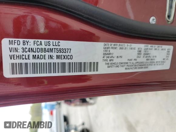 2021 Jeep Compass Latitude z VIN 3C4NJDBB4MT593377, wystawiony jako Copart lot #53428805 z przebiegiem 69 453 mil mil oraz Szkoda całkowita • Salvage title. Historia ofert i sprzedaży dostępna na DreamBid. Obrazek 13.