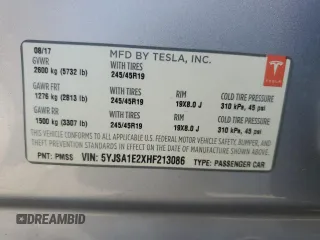 2017 Tesla Model S 100D z VIN 5YJSA1E2XHF213086, wystawiony jako Copart lot #53780875 z przebiegiem 34 205 mil mil oraz Szkoda całkowita • Salvage title. Historia ofert i sprzedaży dostępna na DreamBid. Obrazek 13.
