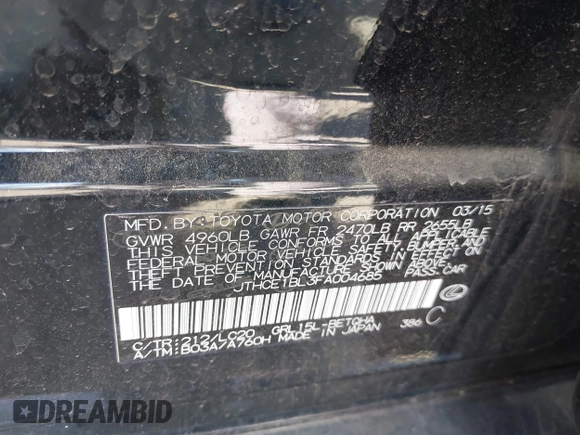2015 Lexus GS 350 with VIN JTHCE1BL3FA004685, listed as a IAAI auction lot 42078824 with 54,209 mi miles and . Bid and sale history available at DreamBid. Image 9.