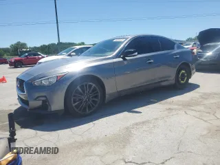 2018 Infiniti Q50 Red Sport 400 with VIN JN1FV7AR1JM700091, listed as a Copart auction lot 58004335 with 59,254 mi miles and Salvage title. Bid and sale history available at DreamBid. Image 1.