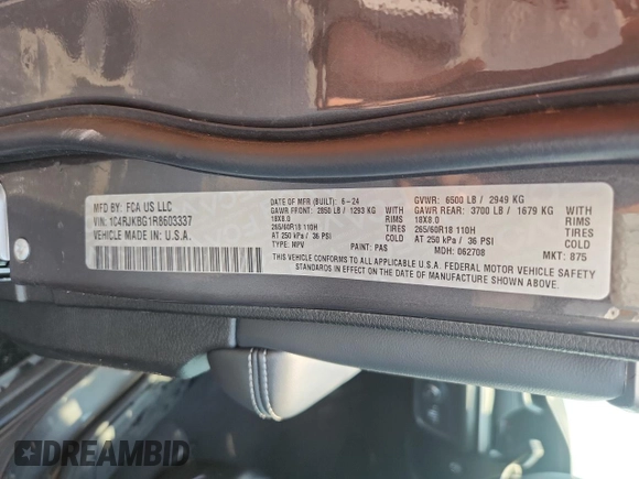 2024 Jeep Grand Cherokee Limited with VIN 1C4RJKBG1R8603337, listed as a Copart auction lot 64798465 with 19,212 mi miles and Clean title. Bid and sale history available at DreamBid. Image 14.