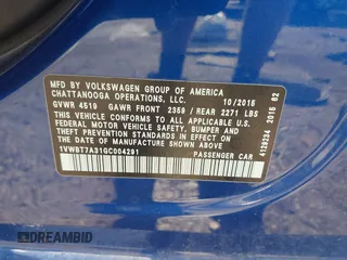 2016 Volkswagen Passat SE с VIN 1VWBT7A31GC004291, выставлен на аукционе IAAI как лот 42341960 с пробегом 92 469 миль миль и . История ставок и продаж доступна на DreamBid. Изображение 9.