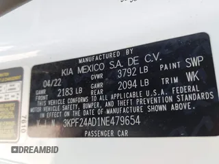 2022 Kia Forte LXS z VIN 3KPF24AD1NE479654, wystawiony jako IAAI lot #41950997 z przebiegiem 71 168 mil mil oraz . Historia ofert i sprzedaży dostępna na DreamBid. Obrazek 9.