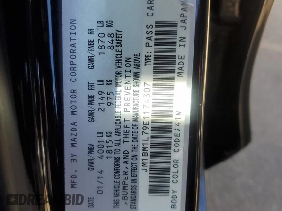2014 Mazda 3 i Touring with VIN JM1BM1L79E1174307, listed as a Copart auction lot 50416965 with 132,968 mi miles and Salvage Title. Bid and sale history available at DreamBid. Image 12.