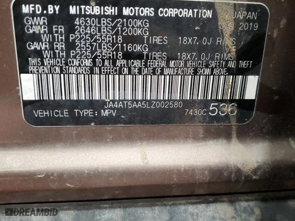 2020 Mitsubishi Eclipse Cross SE with VIN JA4AT5AA5LZ002580, listed as a Copart auction lot 81475404 with 115,594 mi miles and Salvage Title. Bid and sale history available at carsss.com. Image 13.