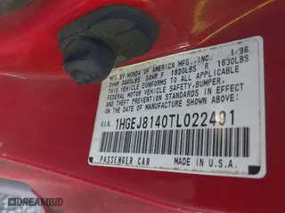 1996 Honda Civic EX with VIN 1HGEJ8140TL022491, listed as a IAAI auction lot 41679097 with 428,525 mi miles. Bid and sale history available at carsss.com. Image 9.