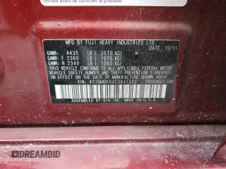 2012 Subaru Legacy Limited with VIN 4S3BMBK64C3017302, listed as a Copart auction lot 57880845 with Not provided miles and Salvage title. Bid and sale history available at DreamBid. Image 12.