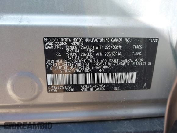 2021 Toyota RAV4 Hybrid XSE with VIN 2T3E6RFV3MW006825, listed as a IAAI auction lot 41787718 with 45,979 mi miles. Bid and sale history available at carsss.com. Image 9.